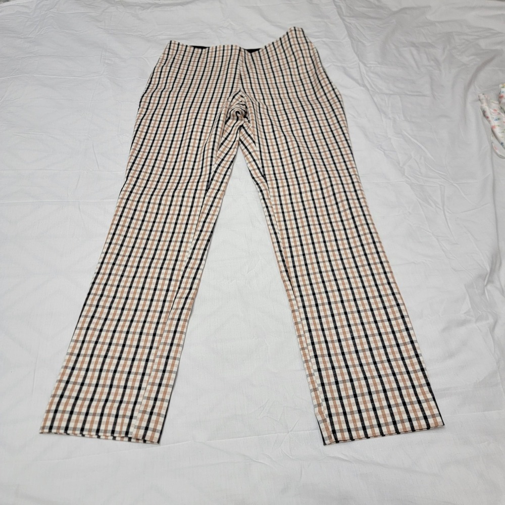 A New Day Womens Plaid High Rise Skinny Ankle Pants Tan Black White Size 2
